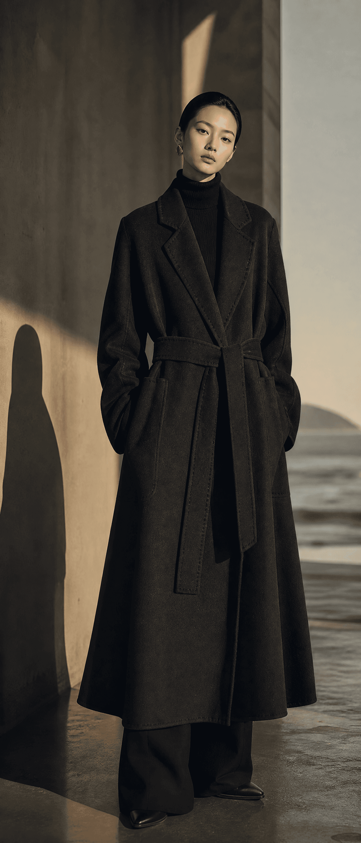 Aurelia Wrap Cashmere Coat - Black